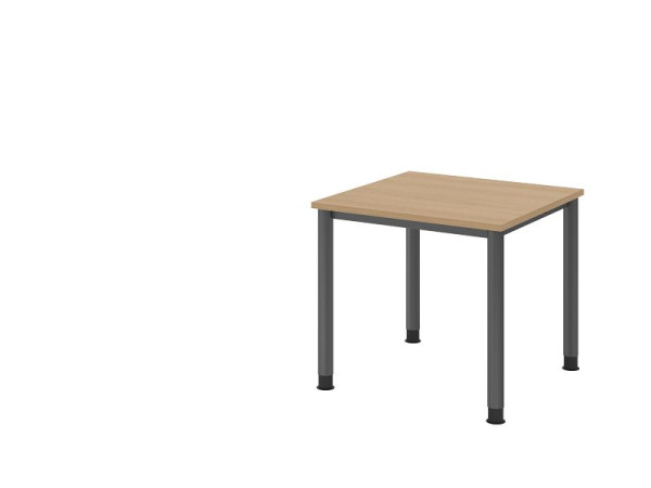 Hammerbacher bureau HS08, 80 x 80 cm, blad: eikenhout, 25 mm dik, 4-poots frame in grafiet, werkhoogte 68,5-81cm, VHS08/E/G