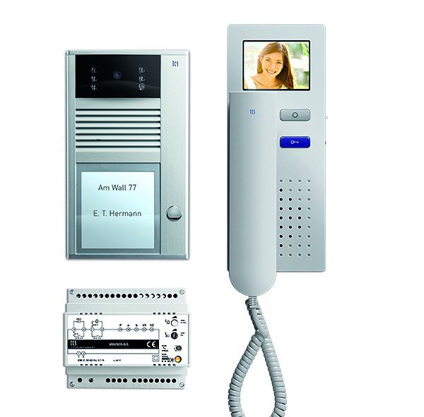 TCS deurbediening video: pak AP V2D voor 1 wooneenheid, met voordeurstation AVC 1 belknop, 1x videodeurtelefoon IVH4222, voeding, PVC2410-0010