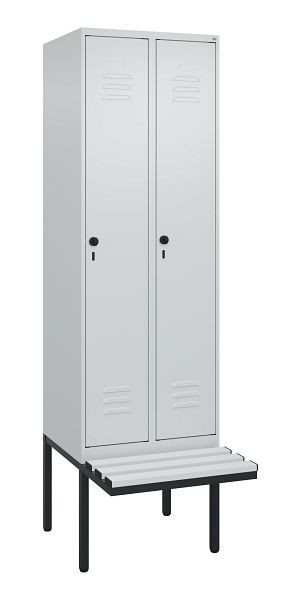 C+P Umkleidespind Classic PLUS, 2 Abteile, 2120x600x815mm, 7035/7035, Drehriegel, 3 Doppel-Haken, 0800407-20 S10041
