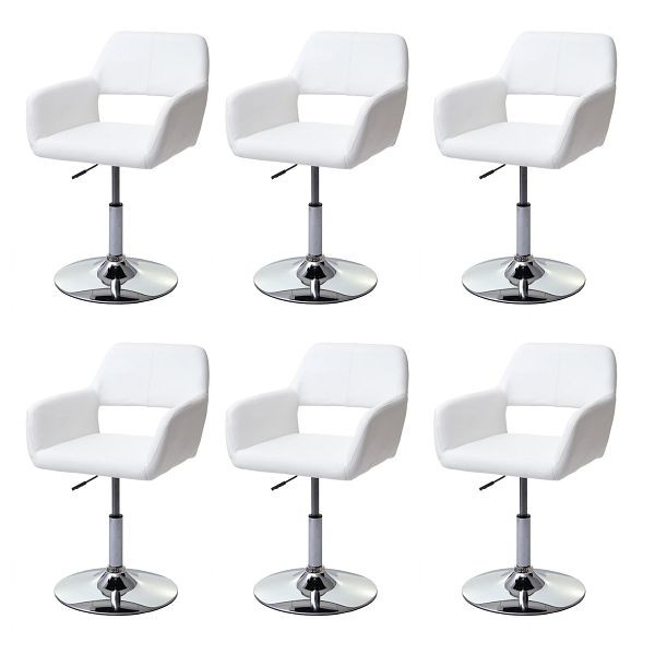 Mendler set van 6 eetkamerstoelen HWC-A50 III, stoel keukenstoel, retro jaren 50, kunstleer, wit, chromen onderstel, 6x63932