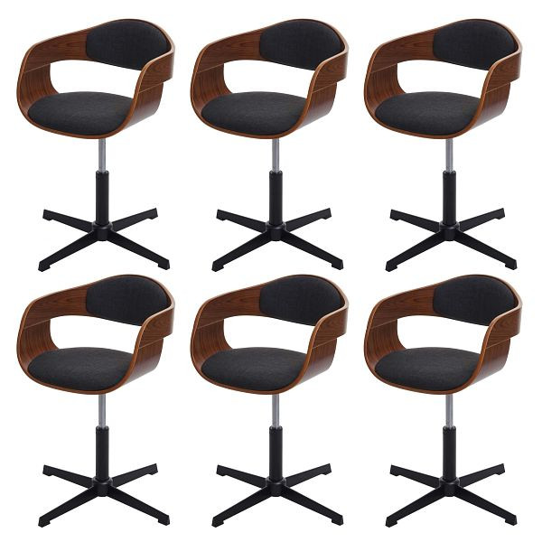Mendler HWC-H46 set van 6 eetkamerstoelen, keukenstoelen, in hoogte verstelbaar draaimechanisme, gebogen hout, walnoot look, donkergrijze stof, 6x73497