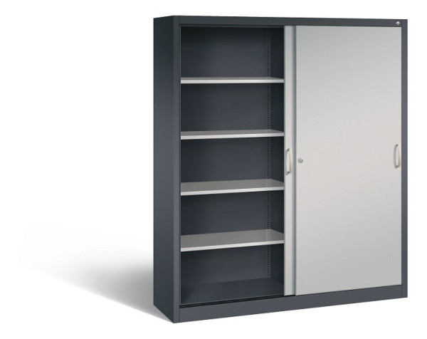 C+P schuifdeurkast Acurado, H1950xB1600xD400mm, kleur: zwart grijs/wit aluminium, beugelgreep, 5 niveaus, 2140-00 S10113
