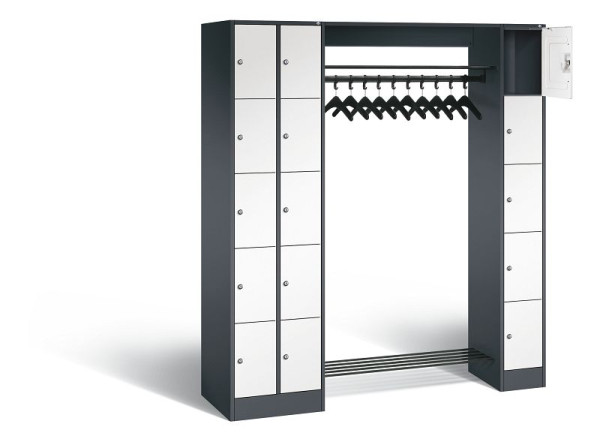 C+P open garderobe serie 8070, H1950xB2100xD480mm, kleur: zwartgrijs / verkeerswit, 80730-00 S10344