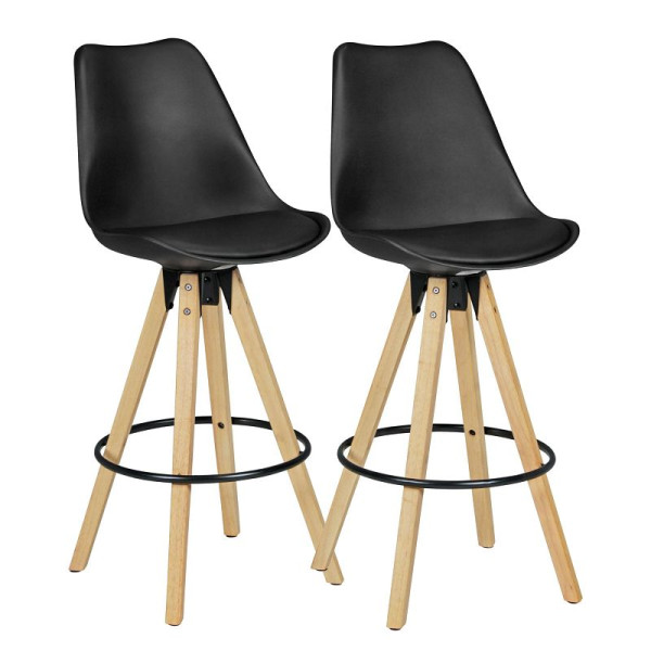 Wohnling set van 2 barkrukken Lima zwart retro design kunstleer hout met rugleuning, WL5.046