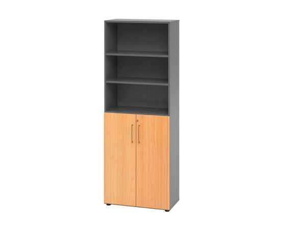 Hammerbacher combikast 6OH/deuren 3OH 968T3 grafiet/beuken, 80 x 42 x 215,4 cm, V968T3/G/6/BS