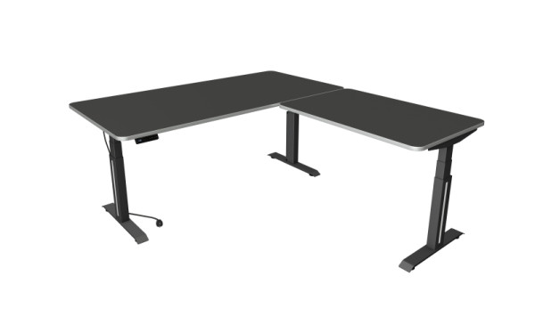 Kerkmann Move Professionele zit-statafel, B 2000 x D 1000 mm met aanbouwelement 1200 x 800 mm, elektrisch in hoogte verstelbaar 640-1290 mm, antraciet, 10073313