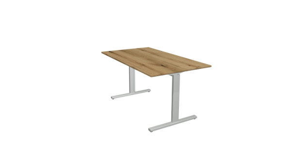 Kerkmann bureauvorm 2 - B 1400 x D 800 x H 700-820 mm met T-voetframe in aluminium zilver, eiken, 11021055