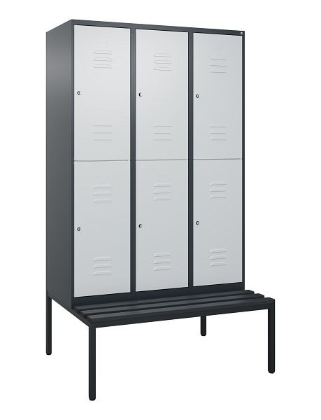 C+P dubbeldekskast Classic PLUS, 3 vakken, 2120x1200x815mm, 7016/7035, cilindersloten, met bank eronder, 0803507-32 S10028