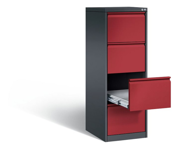 C+P archiefkast Acurado, H1357xB433xD590mm, kleur: zwartgrijs/robijnrood, stuurstang, 12434-321 S10039