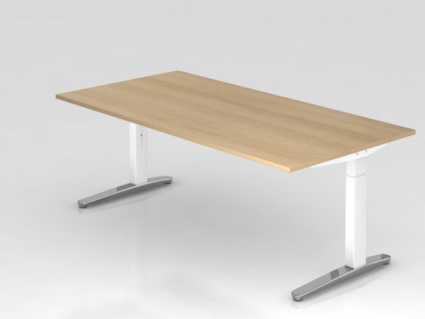 Hammerbacher bureau C-poot 200x100cm eiken/wit (gepolijst), rechthoekige vorm, VXB2E/E/WC
