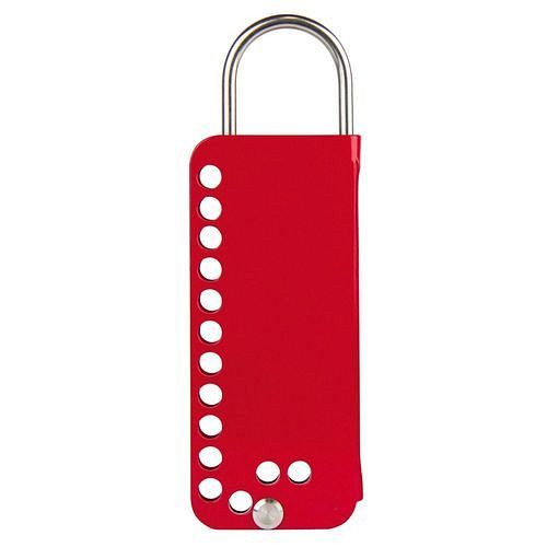 DENIOS Tweetraps vergrendelingsapparaat met 12 gaten voor veiligheidssloten, rood, 311904