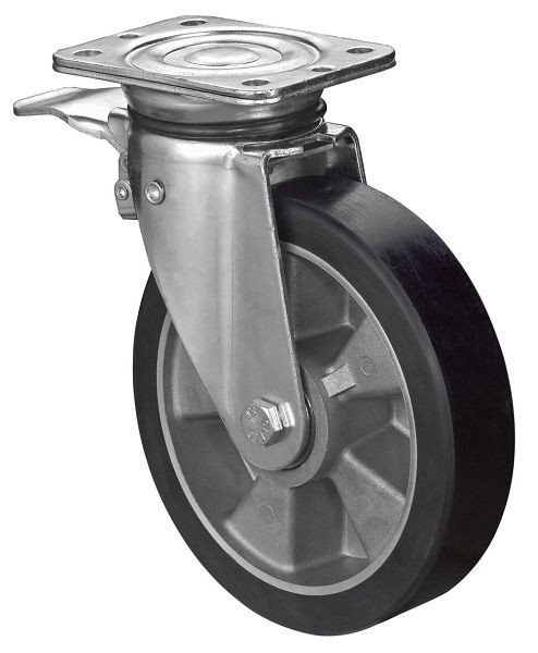 BS-wielen Zwaarlastwiel met rem, breedte 40 mm, Ø125 mm, tot 225 kg, polyurethaan gegoten 78 Shore A, aluminium behuizing, kogellager, N120.B91.126