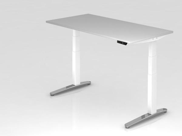 Hammerbacher elektrisch zit-sta bureau 160x80cm grijs/wit, gepolijst, rechthoekige vorm, VXBHM16/5/WC