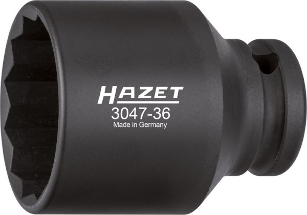 Hazet impact, machine schroevendraaierdop, dubbele zeskant, hol vierkant 12,5 mm, 36 mm, 3047-36