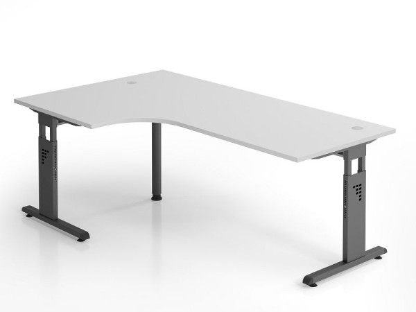 Hammerbacher hoekbureau OS82, 200 x 120 cm, blad: grijs, 25 mm dik, 2 mm ABS rand, hoekvorm 90°, links of rechts monteerbaar, VOS82/5/G