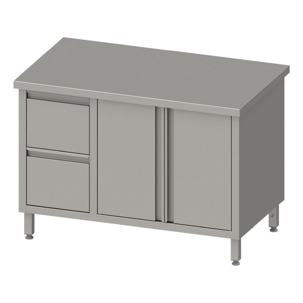 Stalgast werkkast met vleugeldeuren 2000x600x850mm, met 2 ladeblok links, zonder opstand, gelast, VAS20603L
