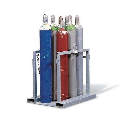 DENIOS gasflessentransportframe GFT-S 8 van staal, voor 8 flessen, met beschermbeugel, 119-228