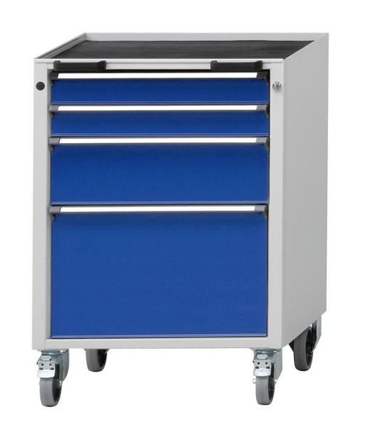 ANKE mobiele container; 660x615x930 mm; RAL 7035/5010; Kuip met antislipmat; 4 laden 90, 90, 180, 360 mm, 450.304