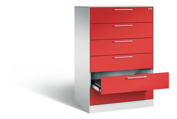 C+P ladekast Asisto, H1310xB800xD600mm, kleur: lichtgrijs / vuurrood, beugelgreep, 146223-624 S10062