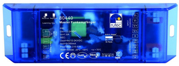 rutec Projekt Master radio-ontvanger 350mA 4.2W / 8.4W radio-ontvanger monochroom, Select, RGB, RGBW, PHZ440