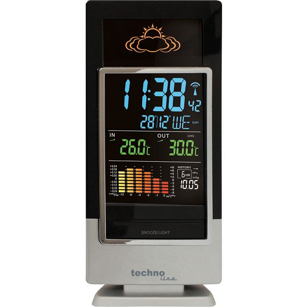 Technoline weerstation, radioklok DCF-77 met handmatige instelmogelijkheid, afmetingen: 80 x 183 x 65 mm, WS 6502