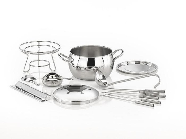 APS fondueset en Feuerzangenschalenset, Ø 22 cm, hoogte: 23 cm, 2,2 liter, RVS, polypropyleen, 65060