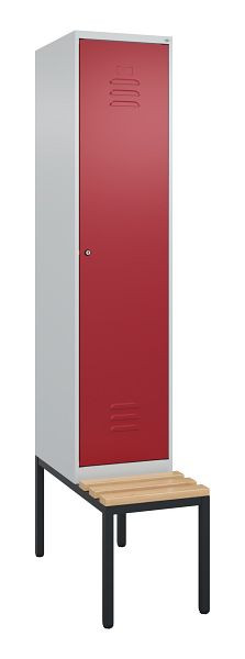 C+P luierkastje Classic PLUS met middenwand, bank, 2120x400x815mm, 7035/3003, cilinderslot, beuken zitlat, 0800507-12F S10046