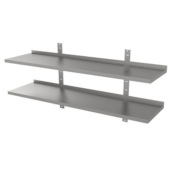 Gastro-Inox RVS AISI 430 dubbele wandplank, 700x400mm, met 2 plankdragers en 2 muurbeugels, 303.210