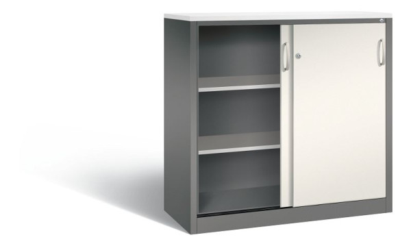 C+P dressoir met schuifdeuren Acurado, H1200xB1200xD500mm, kleur: vulkaangrijs/parelwit, beugelgreep, 3 niveaus, 2057-1200 S10265