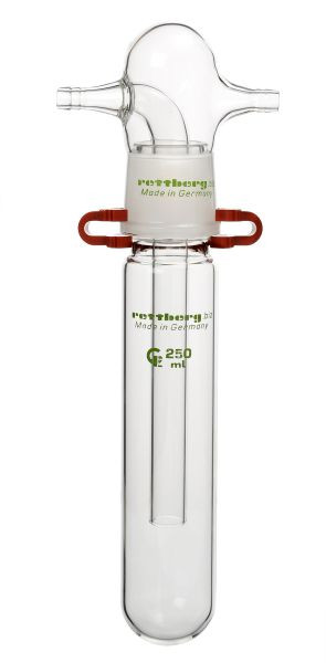Rettberg koude sifon, 250 ml, tweedelig, kern/mof NS 45/40, zijaansluitingen olijf 12 mm, 134050036