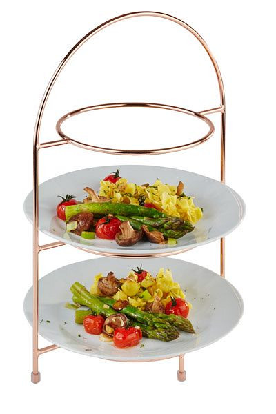APS serveerrek, 29 x 19,5 cm, hoogte: 43 cm, hardverchroomd metaal, koperlook, voor 3 borden, 33212