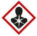 DENIOS GHS 08 bord, symbool "gezondheidsgevaar", folie, zelfklevend, 26 x 26 mm, verpakking: 10 vellen à 12 stuks, 193051