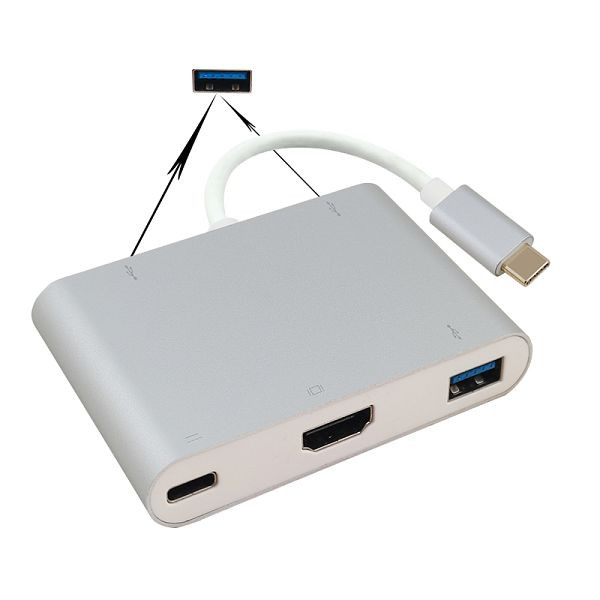 Helos dockingstation, USB 3.1 Type-C St/3xUSB/HDMI/Type-C bus, PREMIUM 4K, zilver, 288389