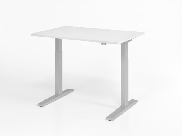 Hammerbacher bureau XMKA12, 120 x 80 cm, blad: wit, 25 mm dik, ABS dikke rand, rechthoekige vorm, VXMKA12/W/S