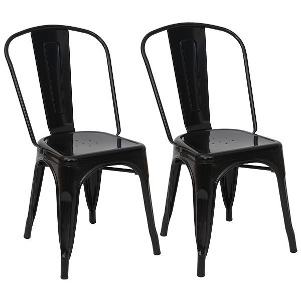 Mendler set van 2 stoelen HWC-A73, bistrostoel, stapelbaar, metaal industrieel design, stapelbaar, zwart, 70808