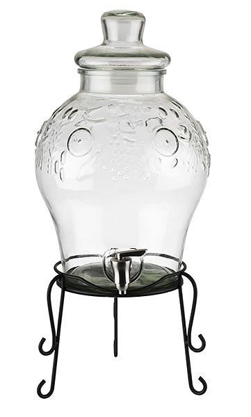 APS drankdispenser -FRUITS-, Ø 25 cm, hoogte: 58 cm, 10,5 liter, container en deksel van glas, afdichting van polyethyleen, 10415