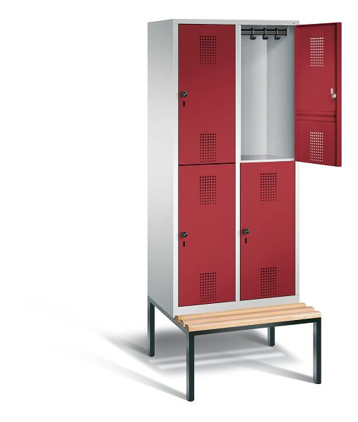 C+P locker dubbeldekker Evolo, H2090xW810xD815mm, kleur: lichtgrijs/robijnrood, 48350-22 S10033