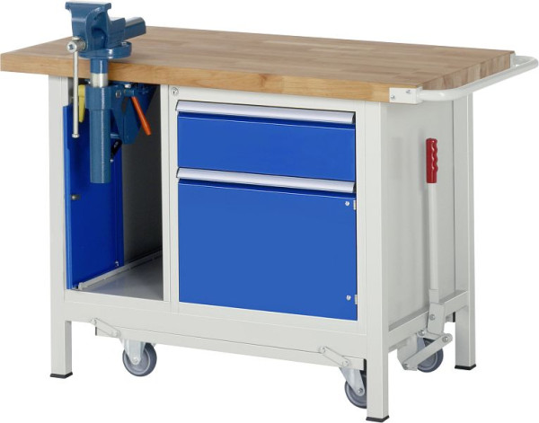 RAU neerlaatbare werkbank 8000 - model 8181, B1250 x D700 x H880 mm, met bankschroefkast, 15-8181A2-127B4F.11