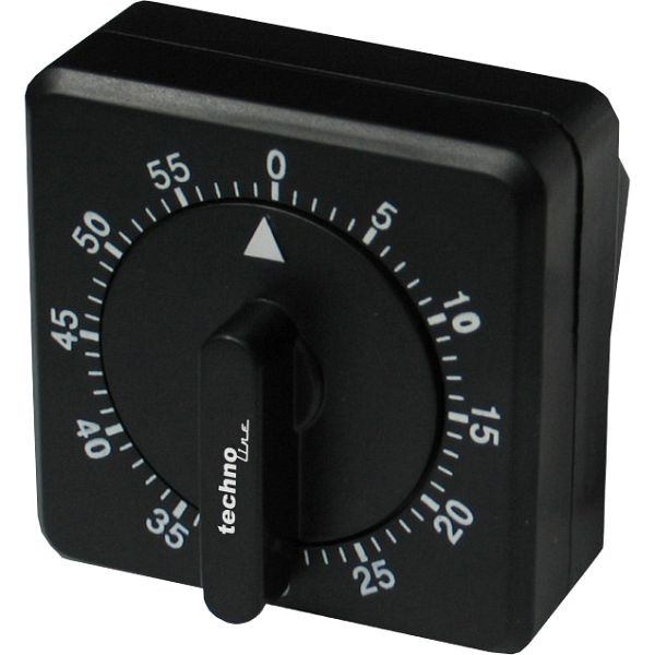 Technoline korte wekker zwart, afmetingen: 69 x 69 x 40 mm, KZW analoog zwart