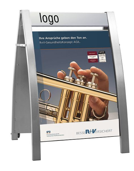 Kerkmann posterstandaard Boston II, B 720 x D 700 x H 1150 mm, aluminium zilver, 44689714