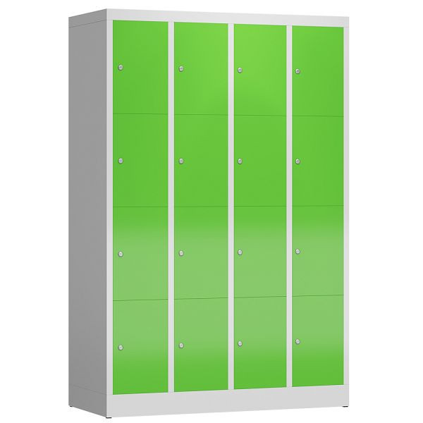 Lüllmann ClassiX lockerkast, 4 compartimenten met elk 4 compartimenten, 1800 x 1185 x 500 mm, lichtgrijs/geelgroen, X-520445