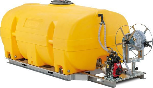 Cemo irrigatiesysteem BWS 130-PE, FA 1000l, M-Pump 130, benzine met SW en zwenkbare haspel, geel RAL 1018, 10928