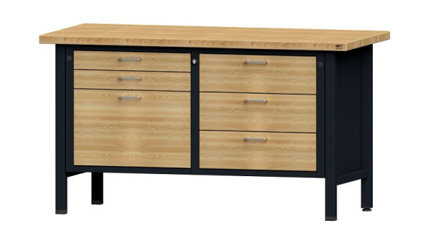 ANKE werkbanken kistwerkbank, model 207 VH, 1500 x 700 x 840 mm, RAL 7016/beuken, BMP 40 mm, 312.020
