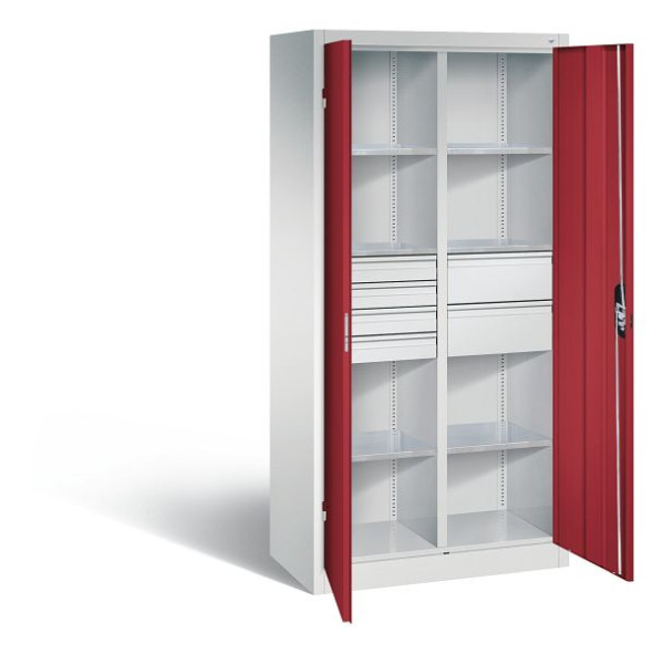 C+P Werkstattschrank mit 6 Schubladen, H1950xB930xT500 mm, Lichtgrau/Rubinrot, 8921-30415 S10006