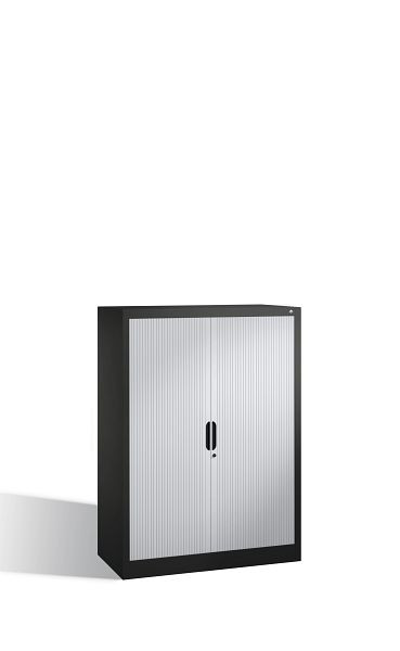 C+P dressoir met rolluik Omnispace, H1345xB1000xD420mm, kleur: zwartgrijs/lichtgrijs, verzonken greep, 3 niveaus, 3222-00 S10024