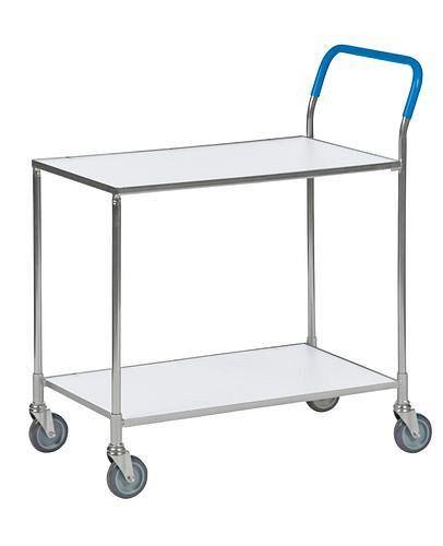Kongamek transportwagen KM, verzinkt, 2 legborden wit gecoat, 150 kg, 850x435 mm, 4 zwenkwielen PU, 255331