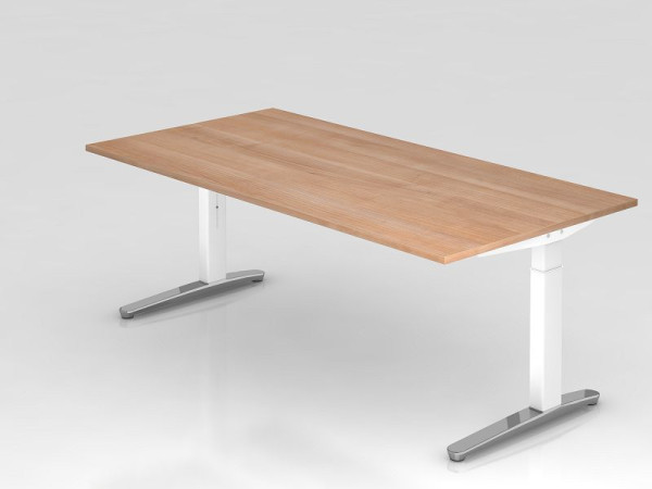 Hammerbacher bureau C-poot 200x100cm walnoot/wit (gepolijst), rechthoekige vorm, VXB2E/N/WC