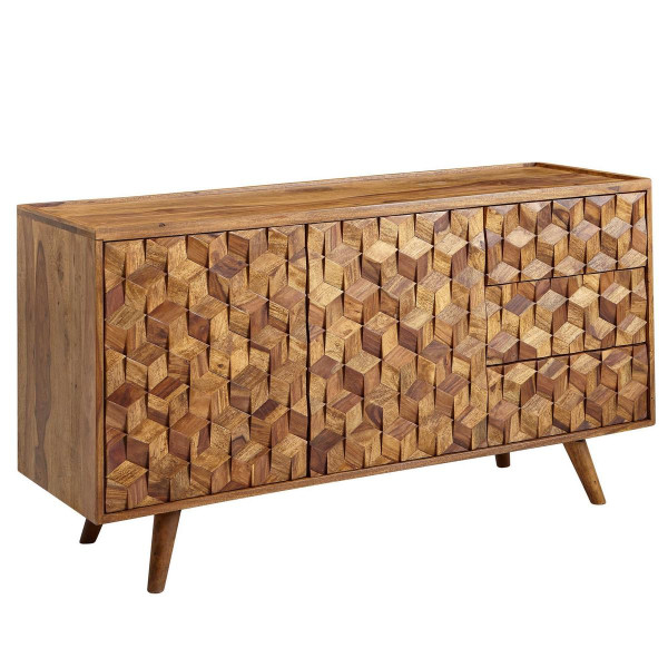 Wohnling dressoir 138x76x45 cm massief sheeshamhouten dressoir met deuren en laden, ladekast, ladekast, modern hout, staande kast, woonkamer, WL6.563