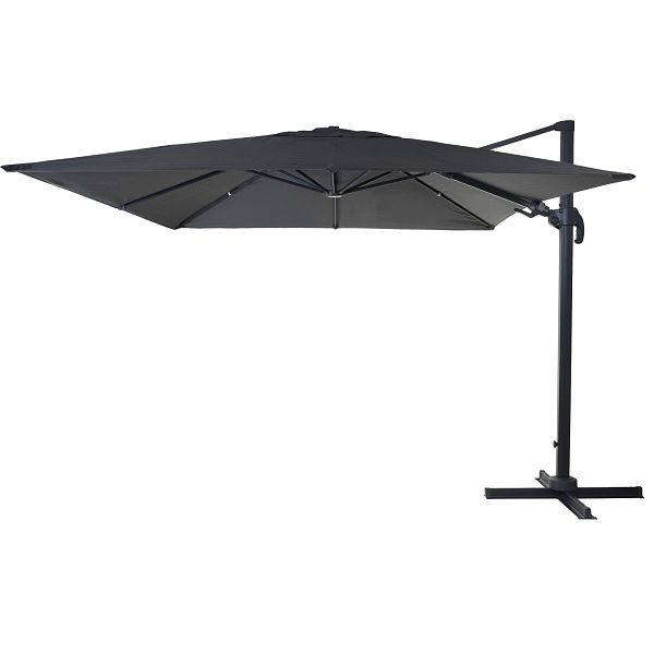 Mendler gastronomie verkeerslichtparaplu HWC-A96, 3x3m (Ø4,24m) zwenkbaar, polyester aluminium/staal 23kg, antraciet zonder standaard, draaibaar, 158542+122472