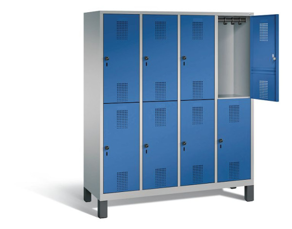 C+P locker dubbeldekker Evolo, H1850xW1590xD500mm, kleur: wit aluminium / gentiaanblauw, 48310-42 S10271